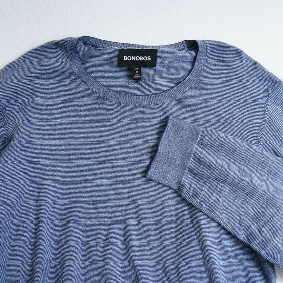 Bonobos Mens Sweater Pullover Crew Neck Lightweight Blue Cotton Size Medium Slim - Picture 2 of 6
